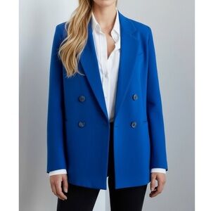 MAEVE x ANTHROPOLOGIE Double-Breasted Oversized Blazer, Blue, 0 (US)